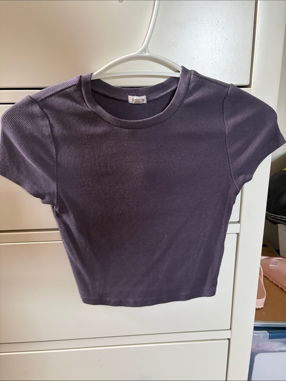 Garage Ribbed Short Sleeve Crop Top - Purple